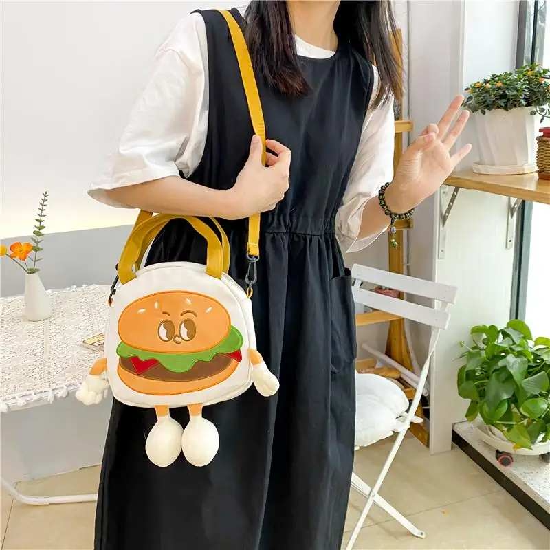 Cute Hamburger Handbag Suitable for Girls Shoulder Shopping Bag Portable Mobile Phone Cosmetic Bag Diagonal Canvas Bag Gift