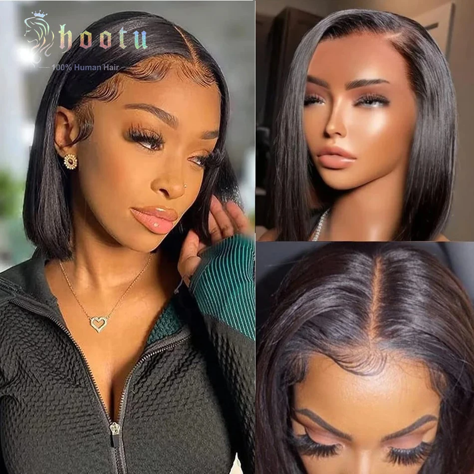 

Bob Wig Human Hair 13x4 Frontal lace Wig Glueless Wigs Human Hair PrePlucked Hd Lace Front Wigs Human Hair 180% Density Straight