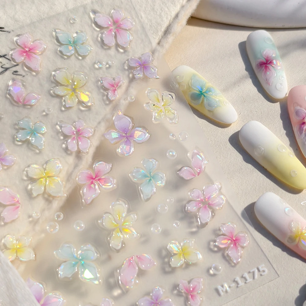 Decalcomanie per unghie floreali traslucide colorate Fiori in fiore Gel gelatina Petali trasparenti in fiore 5D Adesivo per nail art Decalcomania per manicure fai da te