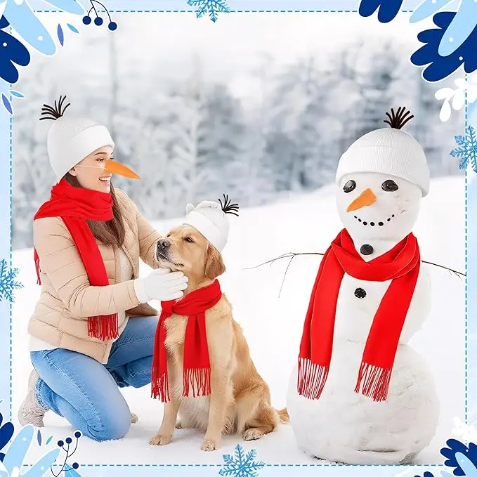 Volwassen kinderen 3-delig sneeuwpop kostuum witte muts hoeden wortel neus rode sjaal voor kerst kostuum accessoires winter cosplay party