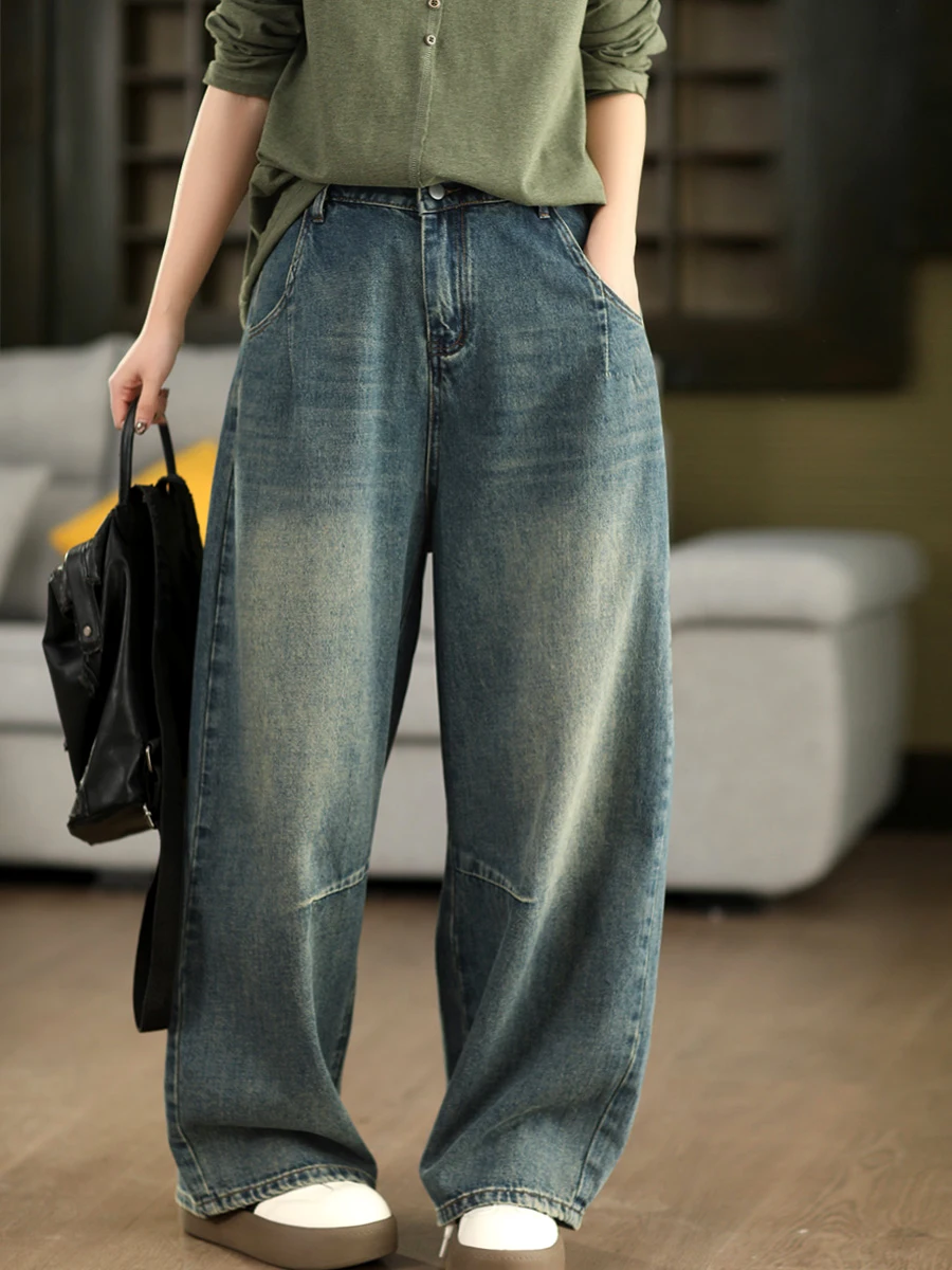 

Ретро джинсы из хлопка с эффектом потертости, прямого кроя, с высокой талией, свободные, без стрейча, для женщин