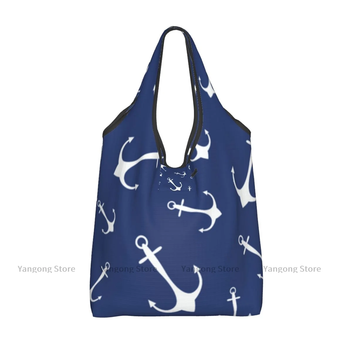 Foldable Shopping Bag Aanchor Background Tote Folding Pouch Handbag Convenient Travel Grocery Bag