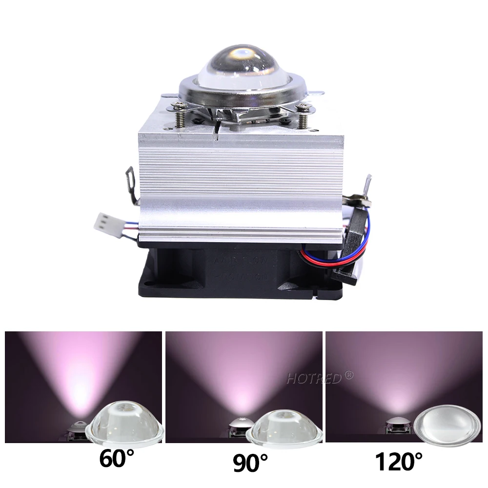 LED Heatsink Aluminium Cooling Radiator + 60 /120 Degrees 44mm Lenes + Reflector + Bracket 12V Fans For 20W 30W50W 100W Chip COB