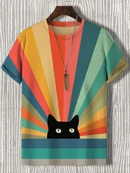 Men's Animal Funny Cat Printed T Shirt Short Sleeved Tees Tops 3D Print O-Neck Shirts Party Summer Casual Men's Clothing Apparel