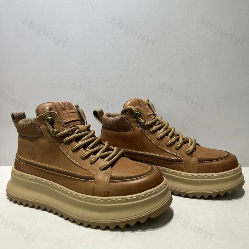 

Men's Shoes 2025 Autumn Comfortable Platform Casual Sports Shoes Lace Up Anti Slip Outdoor PU Leather Shoes Fashion Short Boots