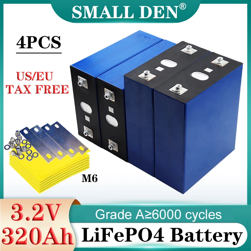 4PCS NEW 3.2V 320Ah Lifepo4 Battery 3C High Power Lithium Iron Phosphate Cells DIY 12V 24V E-car Boat RV Solar storage Inverter