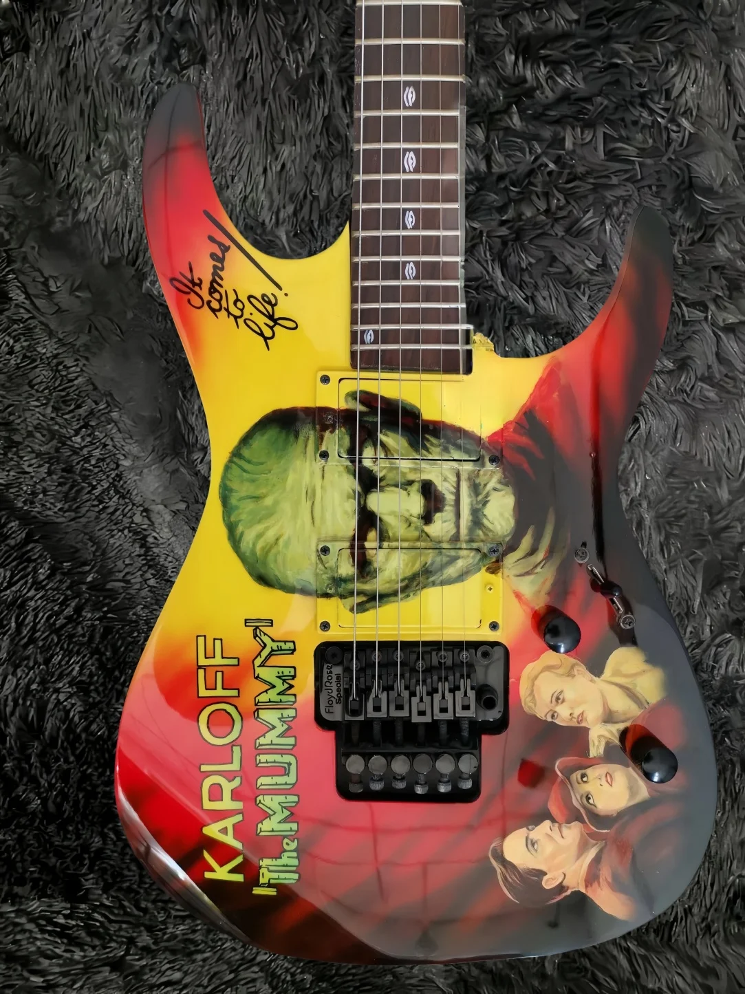 High quality Kirk Hammett KH-2 Boris Karloff Mummy Electric Guitar Floyd Rose Special Tremolo Bridge, Active EMG Pickups,