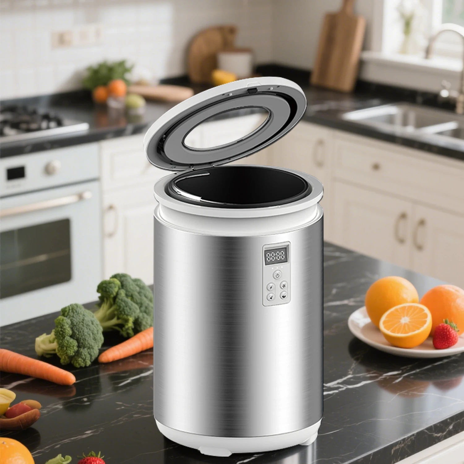 4.5-Liter Electric Kitchen Food Waste Disposer Compost Recycling Machine Odorless Waste Bin LED Display Stainless Household