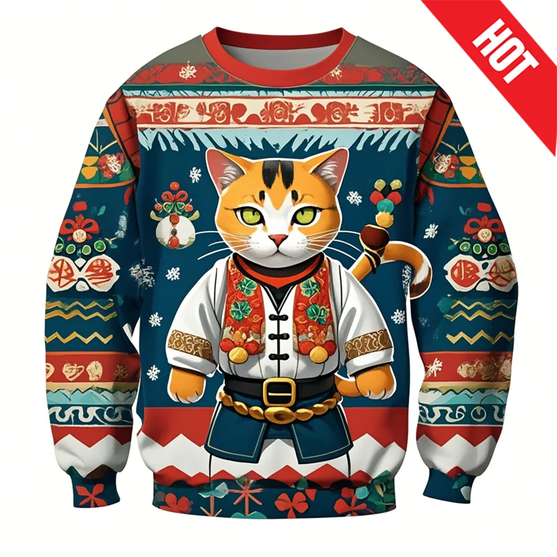 

Unisex Ugly Christmas Sweater For Men Women 3D Martial Cat Printed Pullover Sweatshirts Autumn Spring Y2k Sweater New In Jackets