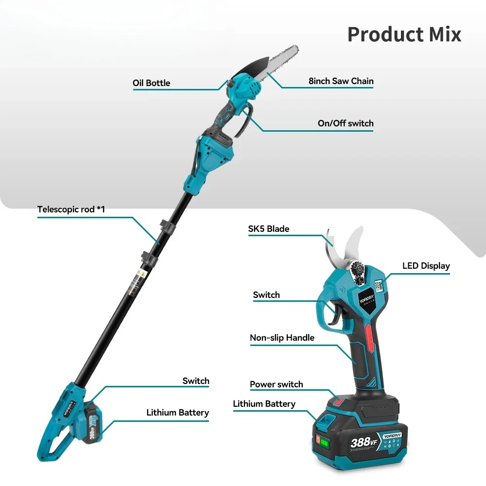 32MM Scissor Electric 8Inch Chainsaw Telescoping Pole High Garden Pruning Power Tool For M 18VBattery Pin