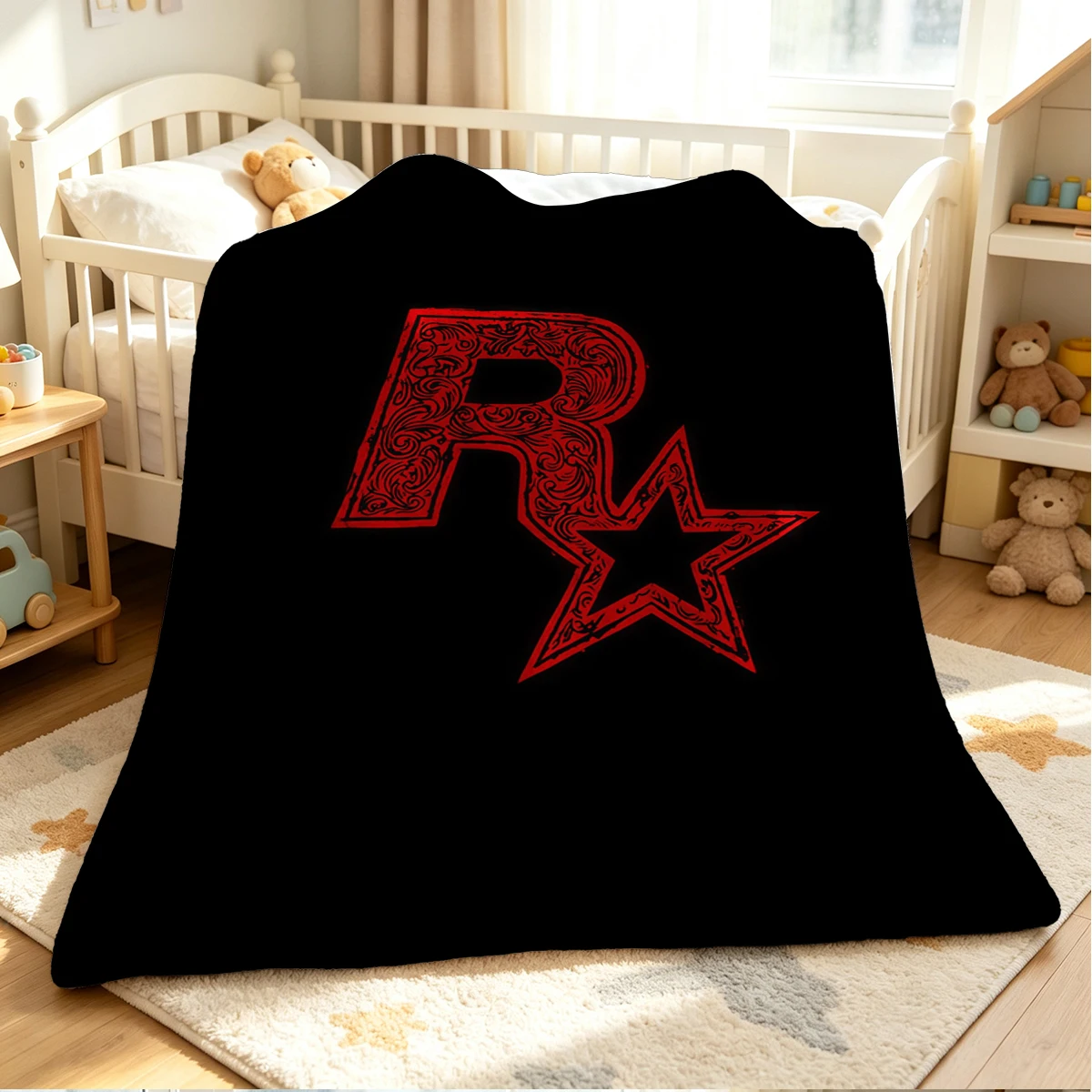 R Star Flannel Blanket Warm Soft Halloween Christmas Couch Warm Cozy Decorative Decor Gift for All Season