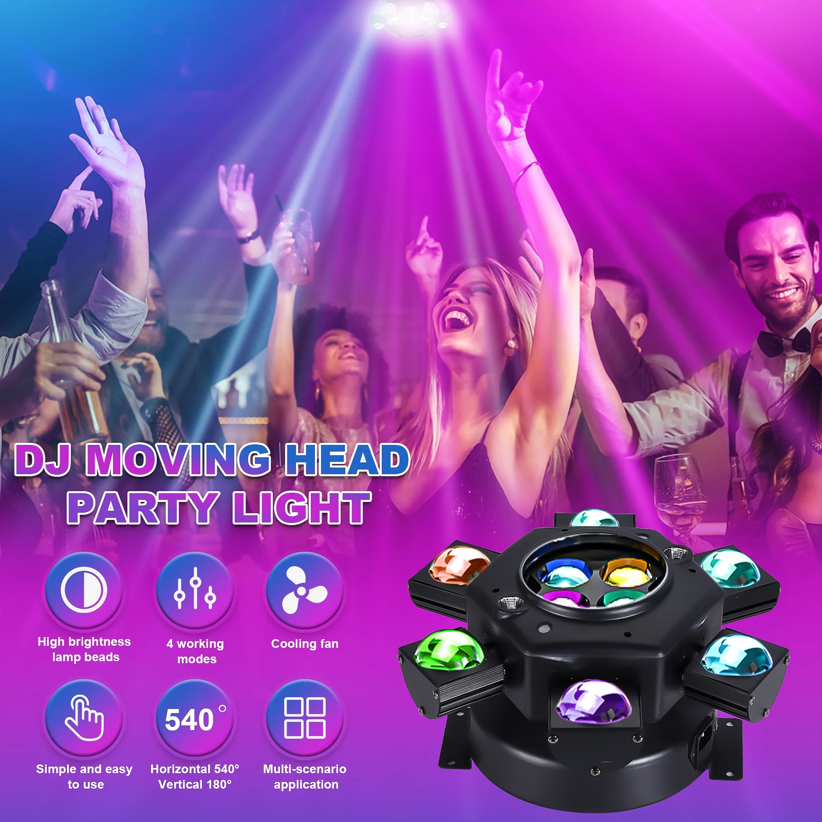 

Moving Head Light Bright Spotlight Disco Light 200W DJ Lights Moving Head, Auto Sound-Activated DMX-512 Control Stage Lighting