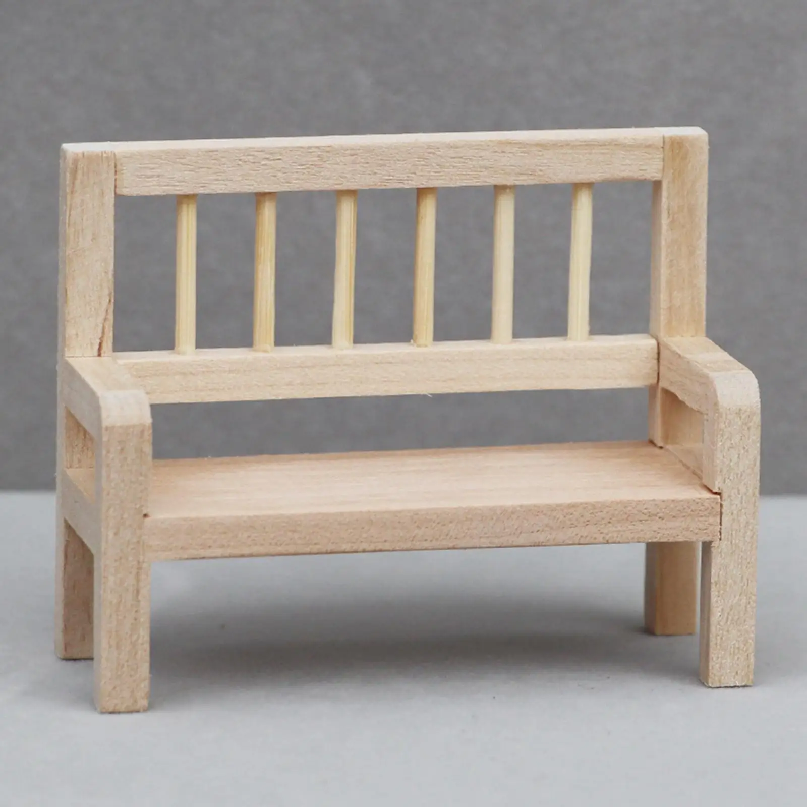 1/12 Scale Dollhouse Park Bench Mini Wooden Chair DIY Crafts Dollhouse Furniture