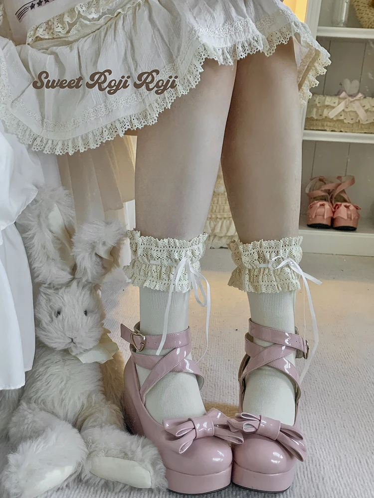 Gentle Township Lolita Socks Women's Autumn Bow Medium Tube Socks Lolita Lace Lace Cotton Socks Sweet