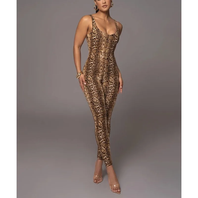 Women's Clothes Long Jumpsuits for Woman Sexy Sporty Animal Print Leopard Legging Spaghetti-Neck Yoga Workout Jumpsuits 159653