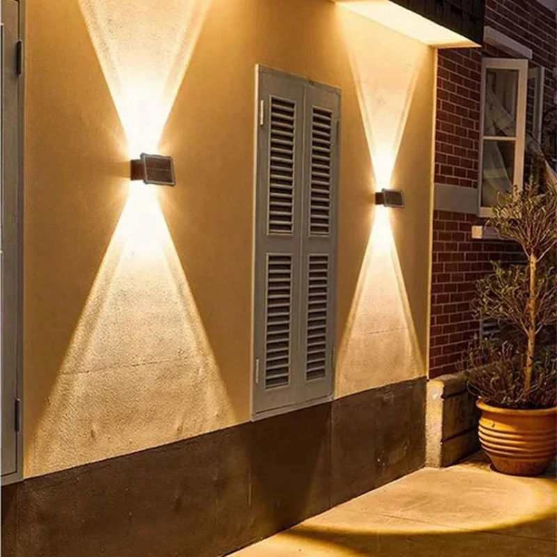Luz Solar de pared para exteriores, luces impermeables para decoración de jardín, luz arriba y abajo, lámpara Solar impermeable para pared externa