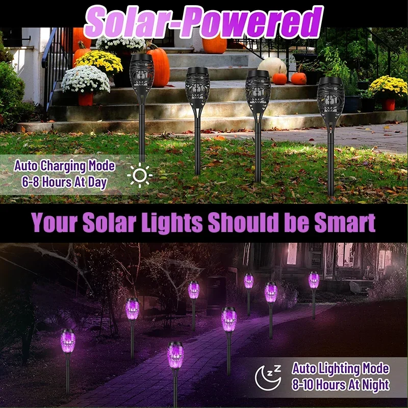 1-6PCS Solar Garden Flame Lights Flickering Flame Lamp Outdoor Solar Lawn Light Waterproof Yard Pathway Decor Christmas Lighting