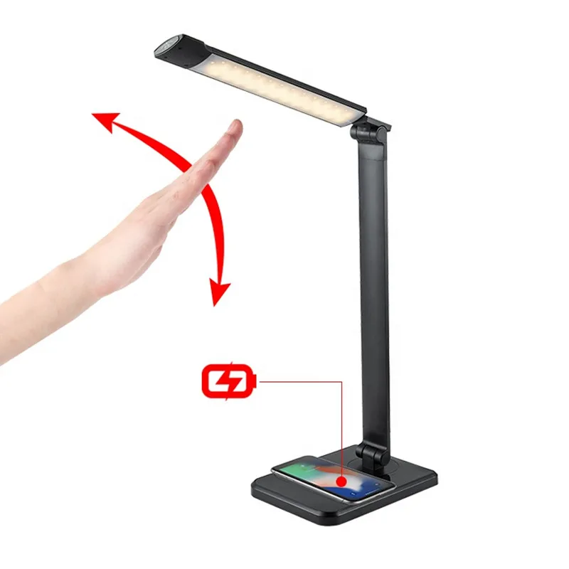 

Hand Sweep Sensor Qi Wireless Charging Table Lamp Led Desk Light With Wireless Charger & Cct Brightness Adjustable Auto Timer