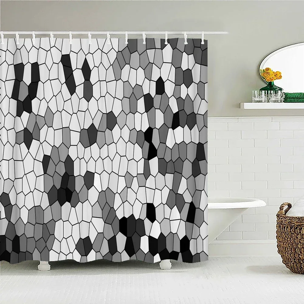 Colorful Geometry Mosaic Shower Curtain Abstract Art Pattern Frabic Bathroom Curtains with 12 Hooks Bathtub Decoration