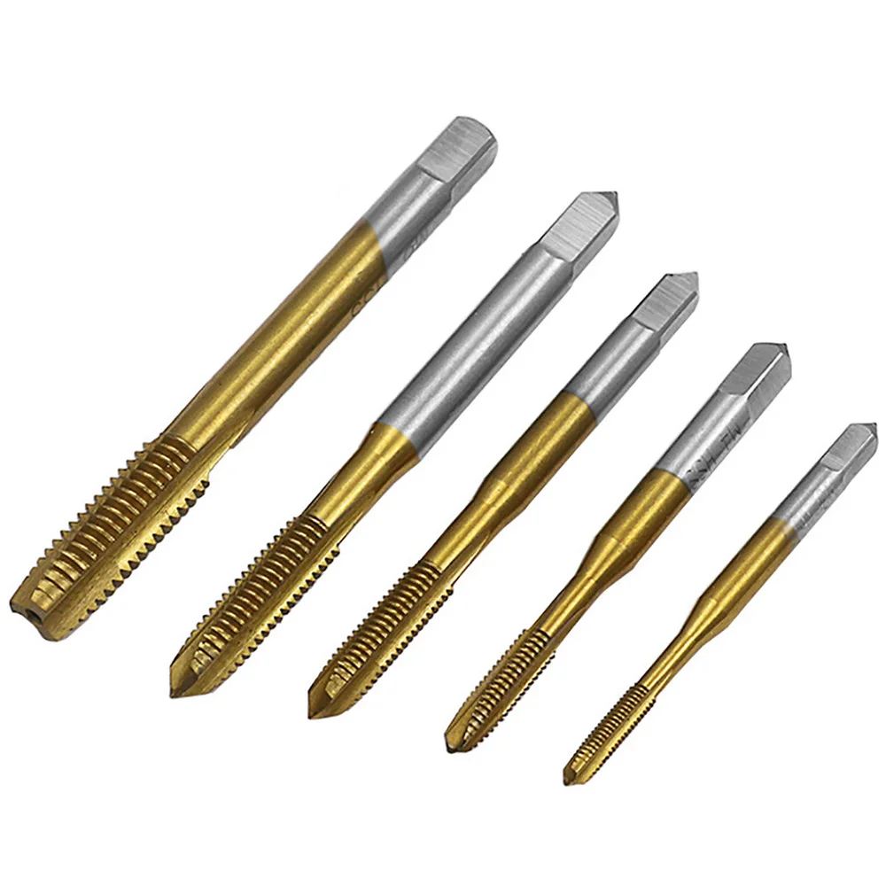 STONEGO 1PC/5PCS Titanium Coated Thread Tap Drill Metric HSS6542 Spiral Fluted Screw Tap M3/M4/M5/M6/M8