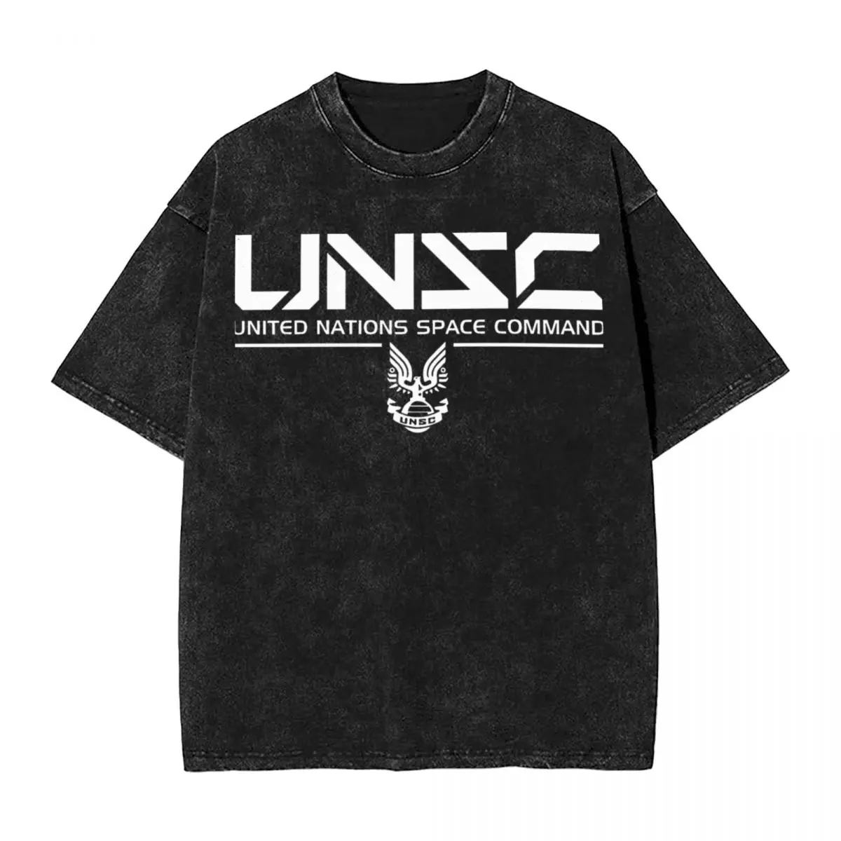 Washed T Shirts UNSC Shirt White T-Shirt High Street Halo Gaming Streetwear Cotton Graphic Printed Tops Tee Shirt for Men Women