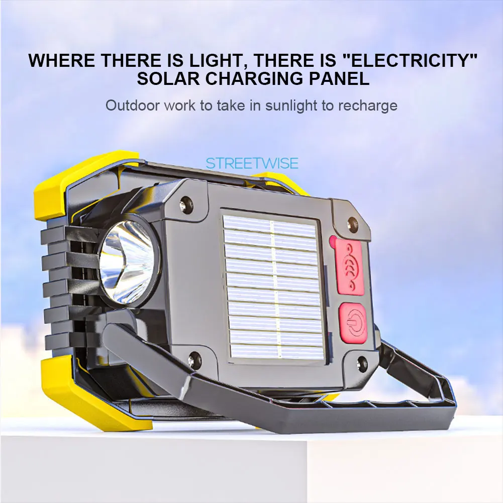 800W LED Work Light Solar Charging Searchlight USB Rechargeable Work Lamp Camping Light Spotlight Waterproof Lantern