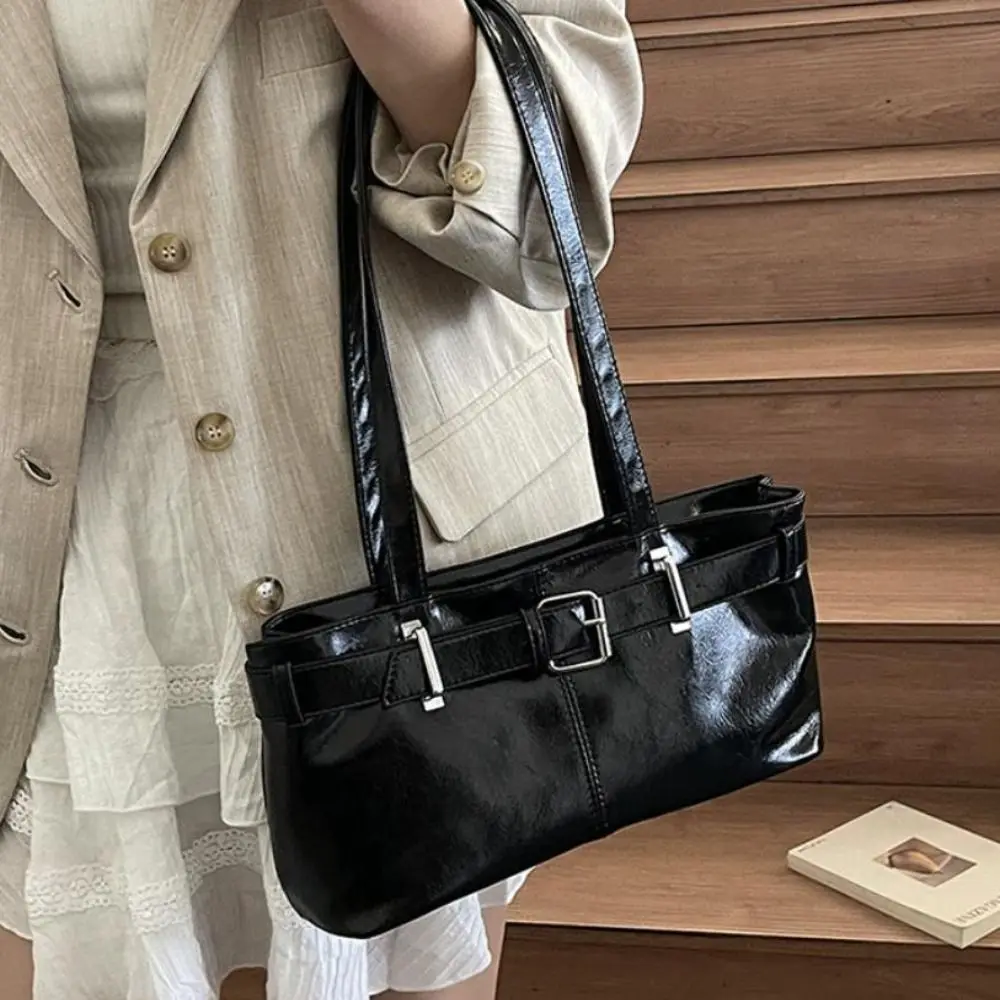 

High Quality French Buckle Shoulder Bag Solid Color Leisure Leather Underarm Bag Commuting Y2k Women's Armpit Bag Tote Bag