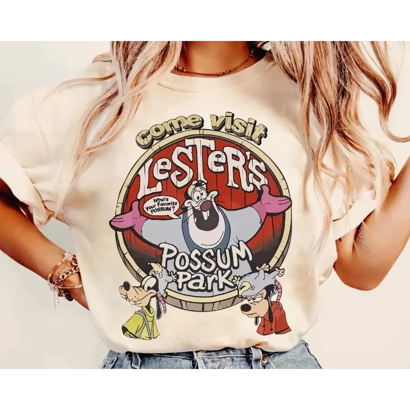 تي شيرت صيفي عتيق من Leicester Possum Park Vintage للرجال، شخصية فيلم ديزني سيلي ديزني مملكة سحرية للعطلات العائلية