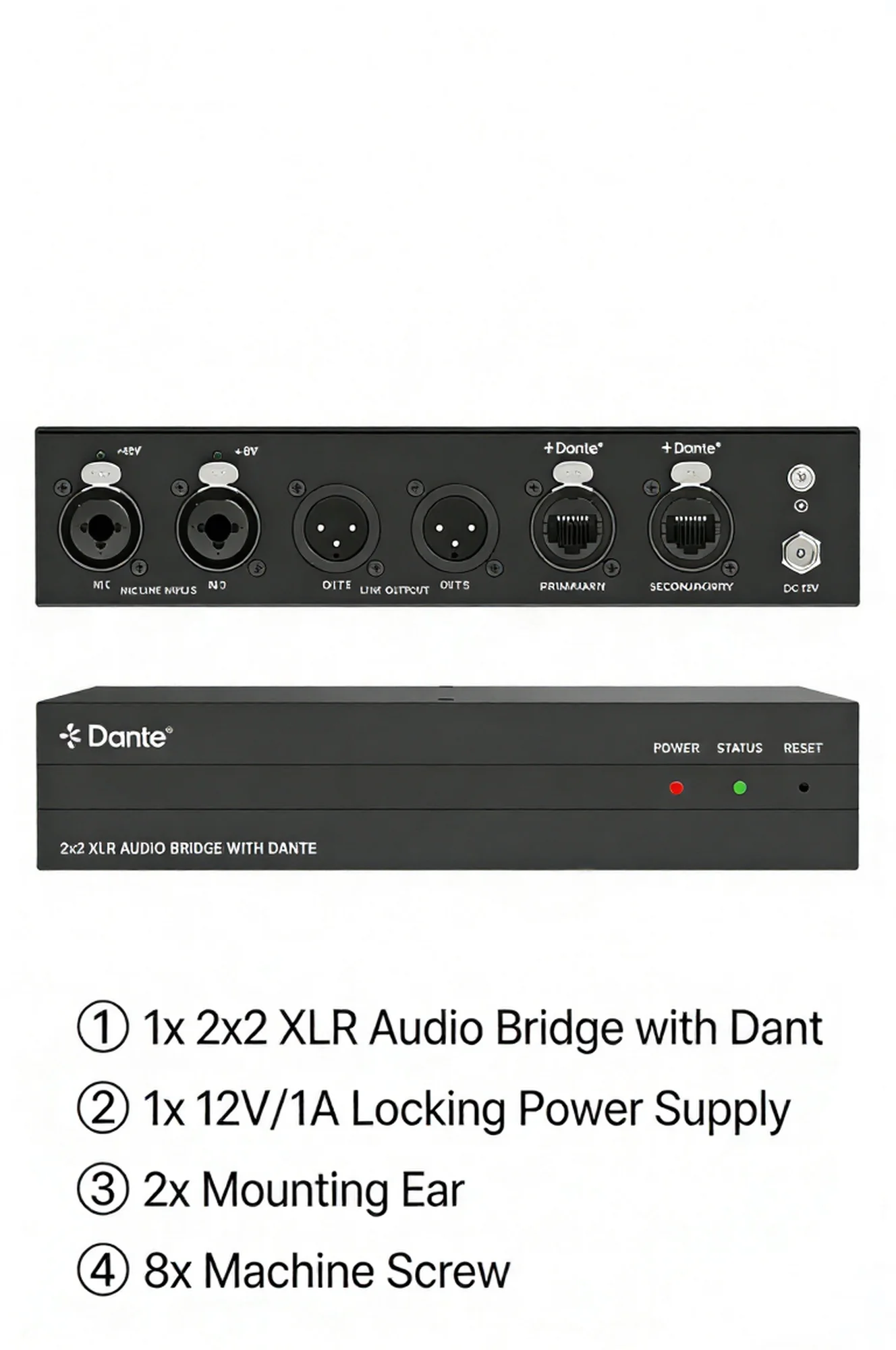 

Аудиомост Dante 2x2: XLR аналоговый в цифровой преобразователь с DSP, PoE+ и фантомным питанием 48В, XLR 2 входа/2 выхода, сетевой мост Dante AES67