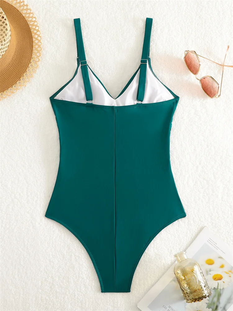 Costume da bagno intero da donna Costumi da bagno con scollo a V solido 2025 Nuovo costume da bagno monokini con fionda sexy Tuta da spiaggia estiva senza schienale femminile