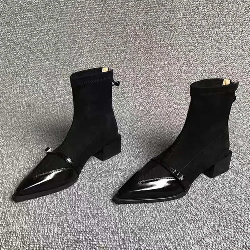 Pointed Toe Ankle Boots for Women Mid Heels Designer Shoes 2025 Elegant Winter Gothic Boots New Pumps Trend Dress Ladies Boots