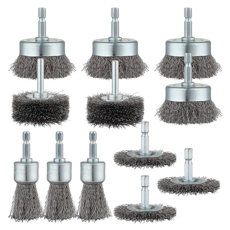 

PORK-12 Pcs Wire Wheel Brush, Cup Brush, Wheel Brush, Pen Brush Set With 1/4-Inch Hex Shank For Rust Removal