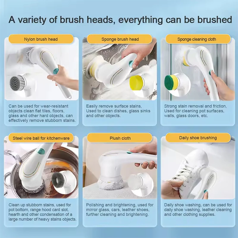 Xiaomi Wireless Clean Brush Multifunctional Electric Brush Cleaner 360 Degree Rotation 5 Replaceable Brush Heads Kitchen Tools