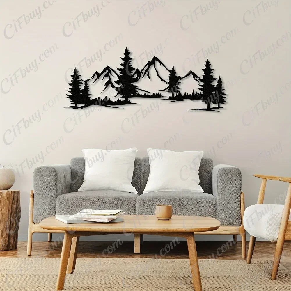 CIFBUY Rustic Metallic Forest Mountain Wall Art Evergreen Tree Design Kids Room Farmhouse Decor Christmas Gift Plaque