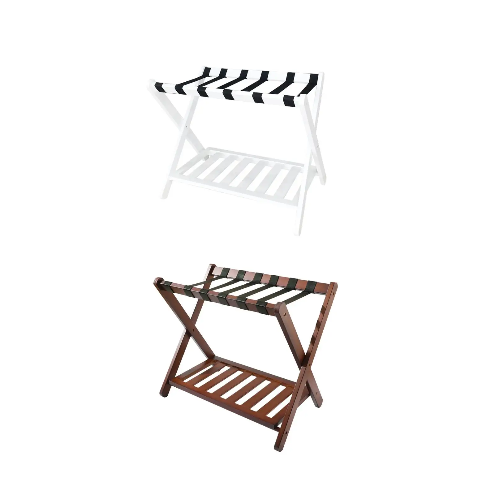 Guest Room Bamboo Foldable Luggage Rack Sturdy Multifunctional Convenient Stylish 26x17x21inch Portable with Nylon Straps