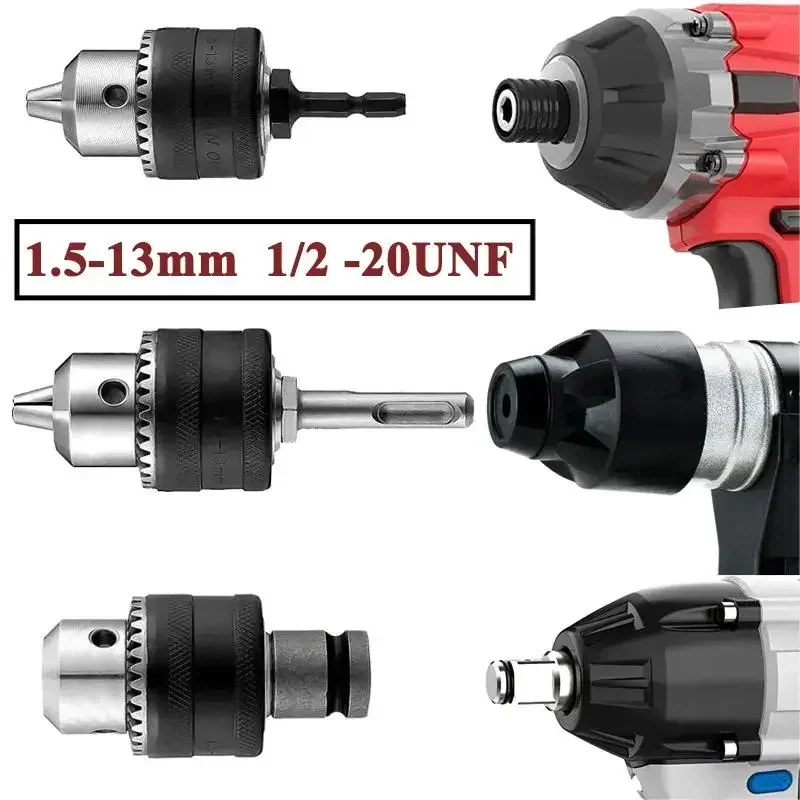 1.5-13mm Converter 1/2 20UNF Key Drill Chuck Thread Quick Change Adapter SDS 1/4 Impact Driver Wrench Bit Connecting Rod Hex