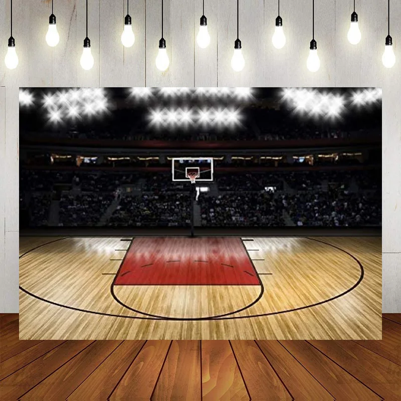 Stadium Basketball Hoop Goal Shoot Photography Backdrop Indoor Sport Spotlights The Basket Background Match Party Banner Decor