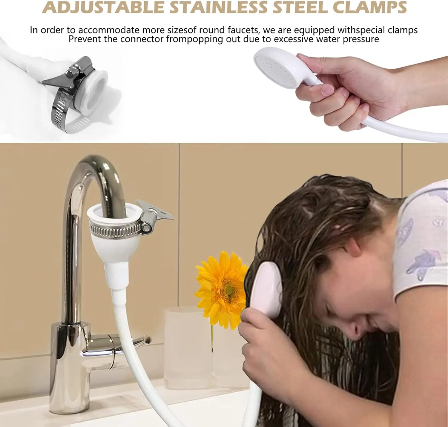 Draagbare Spoelbak Spray Slang Shampoo Sproeier Rubber Huisdier Bad Handheld Douche Voor Baden Baby, Huisdieren, Wassen Haar, Snel Aansluiten Mondstuk