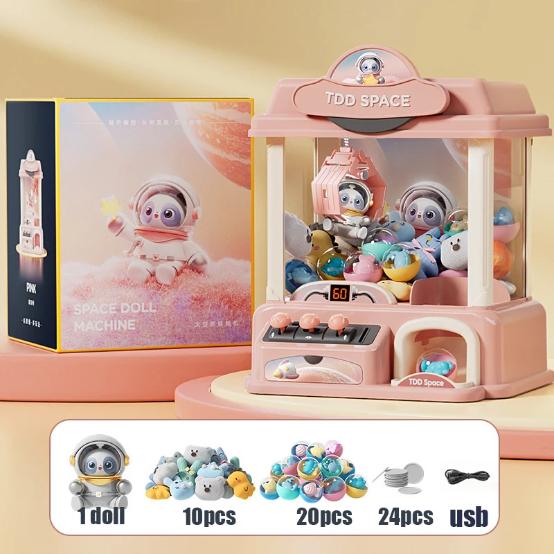 Máquina de bonecas com moedas para crianças Garra de tamanho grande Catch Toy Machines Efeito sonoro, Temporização, Brinquedos para a família, Girl