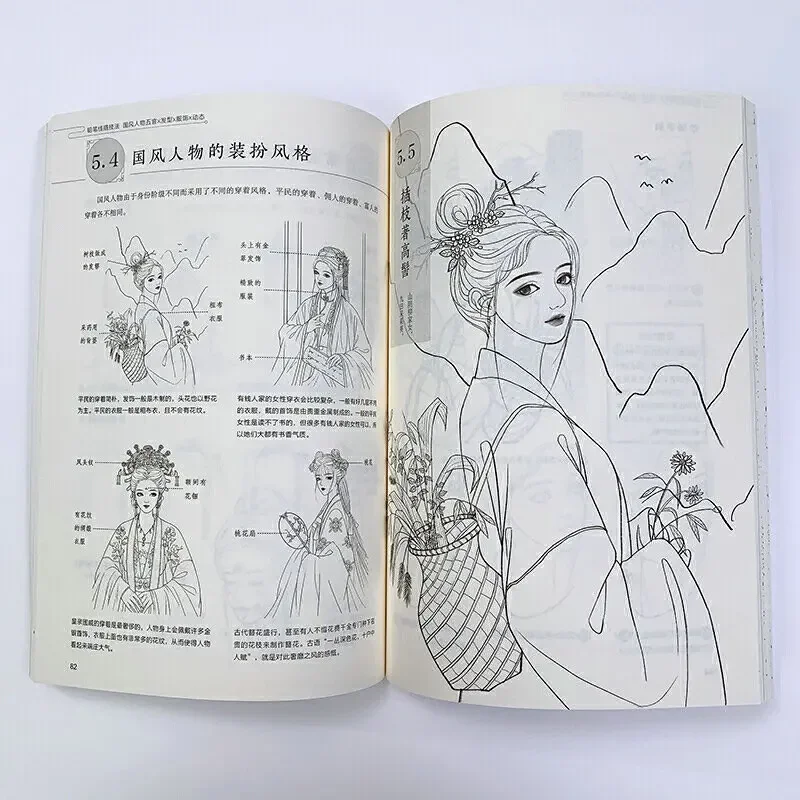 Estilo Chinês Personagens Arte Tutorial Livro, Características Faciais, Penteados e Roupas, Linha Lápis Desenho Técnica