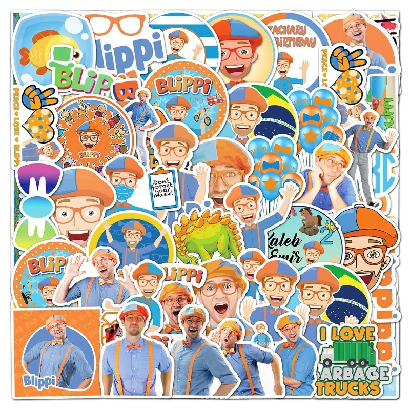 50pcs Cartoon Blippi Graffiti Sticker Suitcase Water Cup Stationery Mobile Phone Scooter Laptop Refrigerator Decoration Sticker