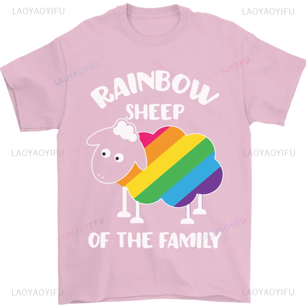 LGBT Rainbow Sheep Funny Gay Pride Day Mens T-Shirt 100% Cotton Summer Comfortable Color Shirt with Short Sleeves Tops