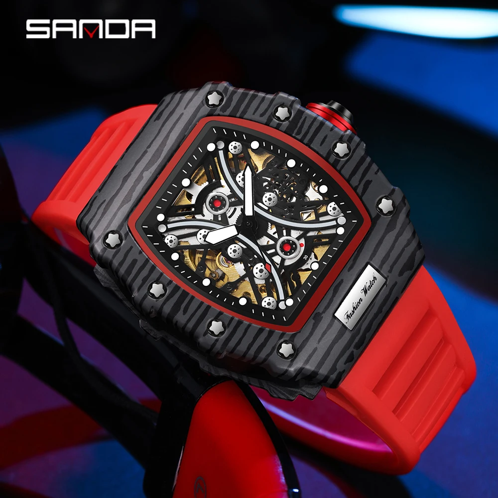 

Sanda 2024 Hot Selling 7041 Square Quartz Fashion Casual Men's Watch Hollow out Cool Fully Automatic Mechanical Watch