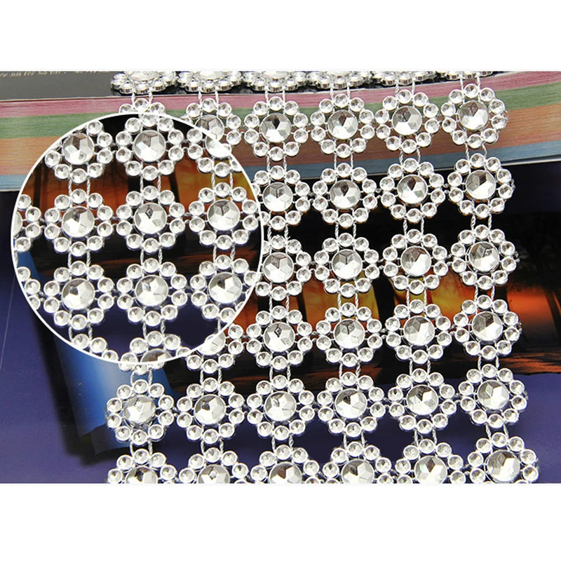 10*91.5cm Flower RhinShape Mesh Roll Acrylic Rhinestone Crystal Bling Party Birthday Wedding DIY Decoration Bouquet Cake Wrap