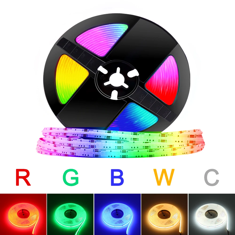 RGBCCT RGBW LED Strip Light 24V COB LED Strip High Density Flexible Light Ribbon RGBW RGBCCT Colorful LED Tape For  Home Decor