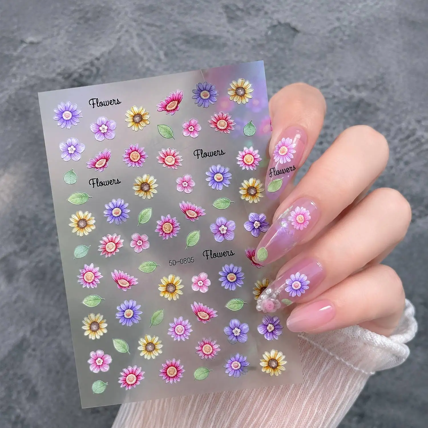 1Pc Embossed Pattern Floral Nail Art Sticker Waterproof Decal Floral Nail Decal Fashion Art Floral Nail Slider