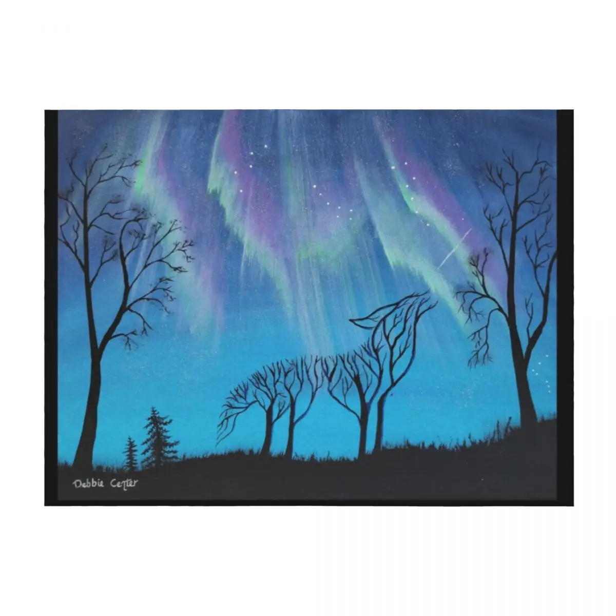 

Harmony Trees: Wolf Branching into the Aurora Throw Blanket Furrys Bed linens Large Luxury Designer Blankets