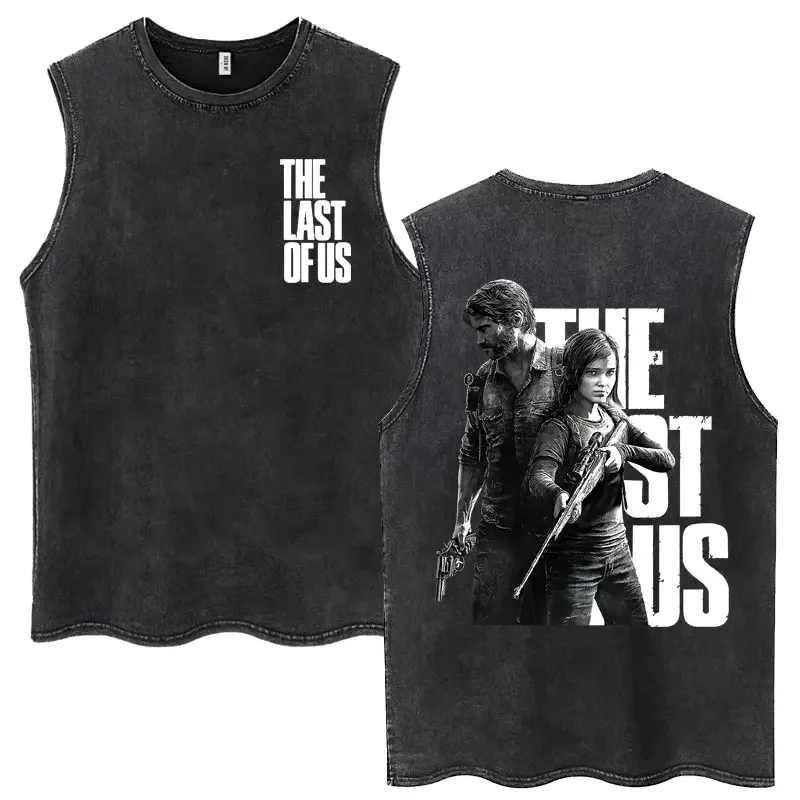 The Last of Us يبحث عن الضوء اليراع غسلها تانك القمم الرجال Harajuku خمر بلا أكمام تي شيرت 100% القطن المتضخم تيز