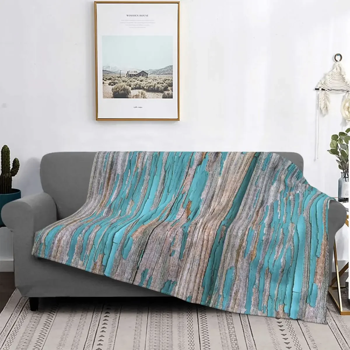 

Shabby Rustic Weathered Wood Turquoise Throw Blanket Boho Blanket Area Rug Plaid for Bed Bed Duvet 150 Lettering