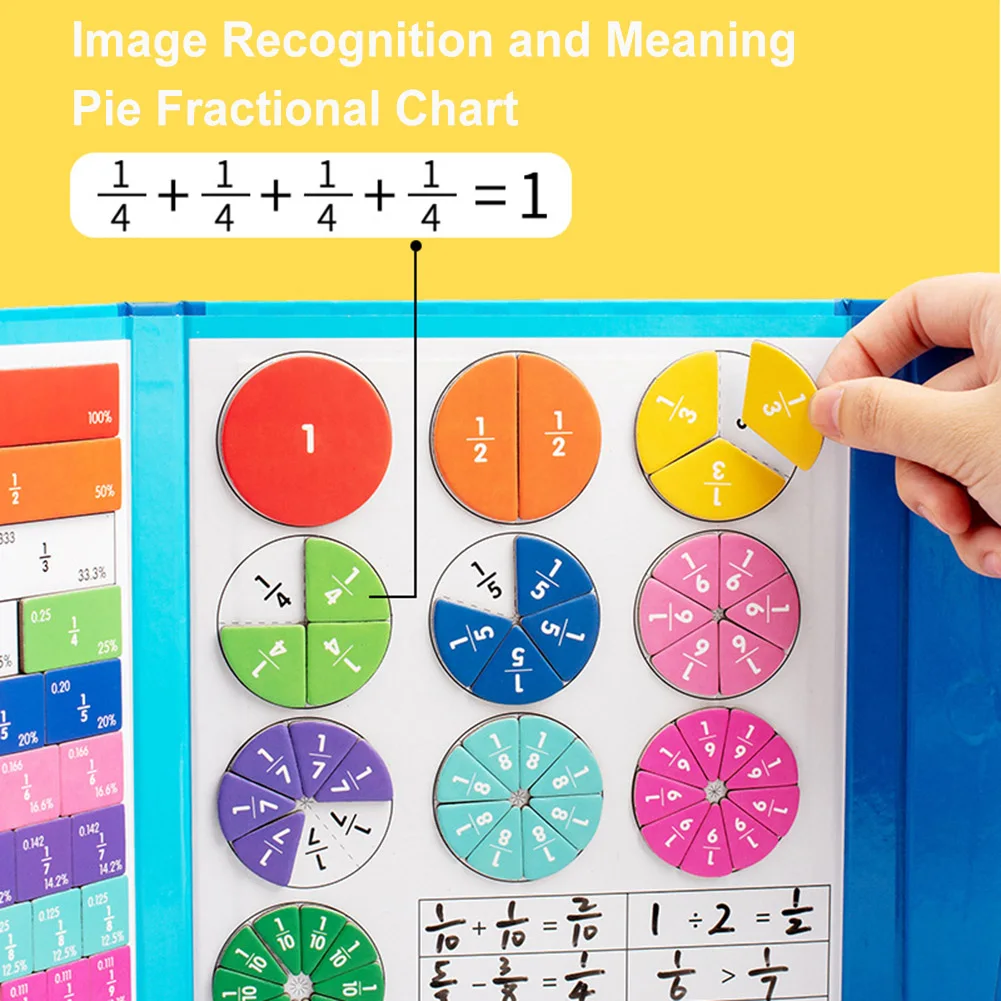 Piastrelle magnetiche con frazioni arcobaleno Cerchi Giocattolo Montessori Manipolatori matematici Giocattoli per l'apprendimento della matematica per la scuola elementare in età prescolare